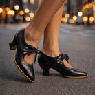 Close-up of the supportive sole and heel structure of the Talia elegant lace heels.